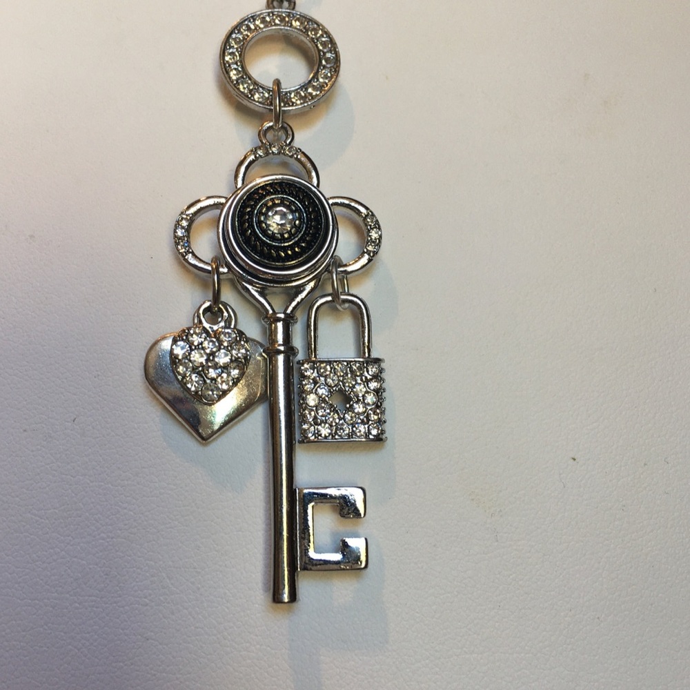 Silver Key and Heart Pendant with Crystals